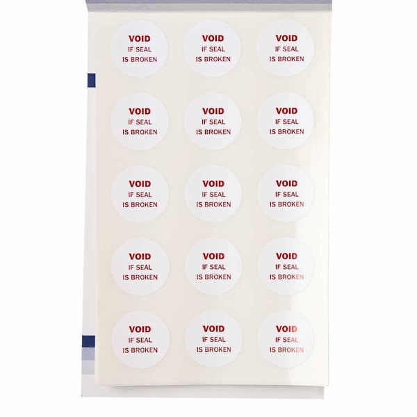 Tamper Seal Label, VOID IF SEAL IS BROKEN, Vinyl, Red on White, 0.8in Dia, 300PK